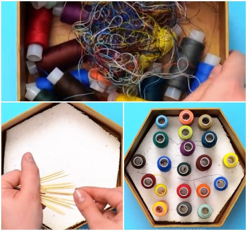 Organize Sewing Kits With Toothpicks And Styrofoam | Youtube.com/5-Minute Crafts TEENS