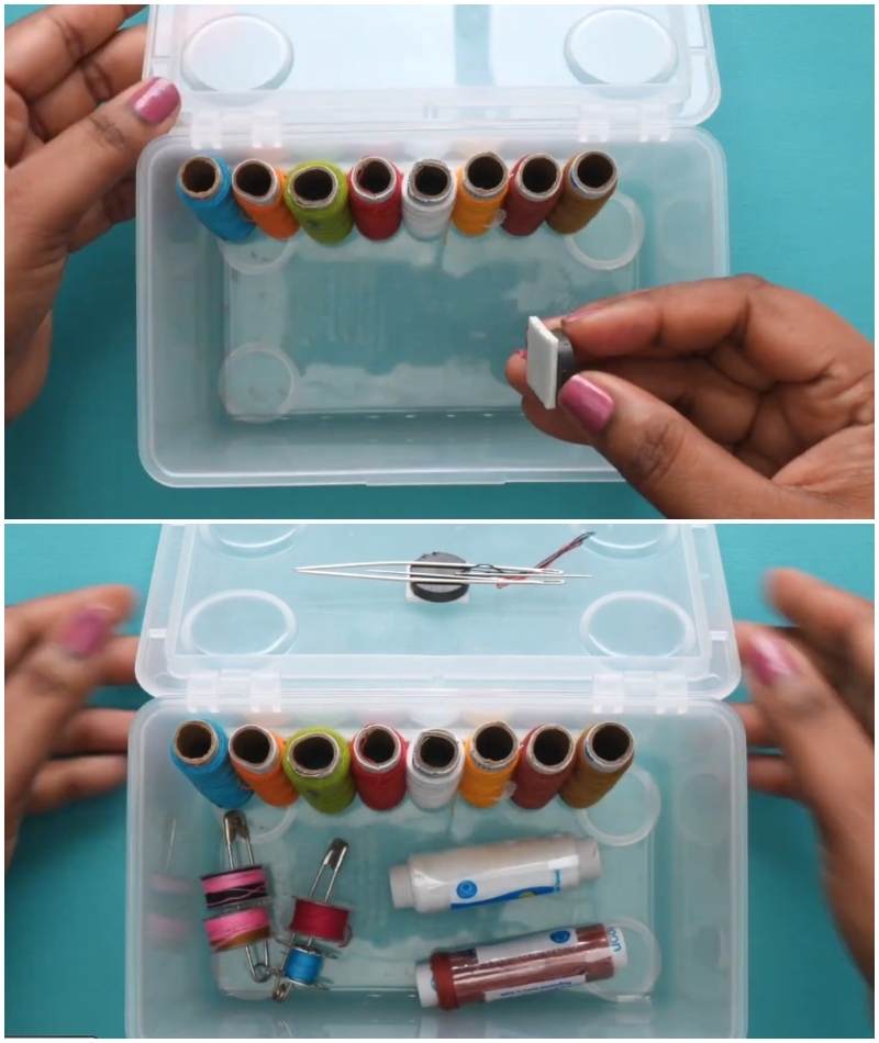 Double Sided Tape to Organize a Sewing Kit | Youtube.com/Artkala